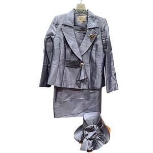Anna Rossi Womens 3 Piece‎ Suit Set Skirt Jacket Matching Hat Size 14 MOB CHurch